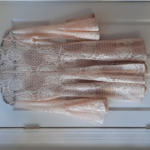 Bhldn Donna Morgan Russo Ivory Pink Lace Mini Dress Crocheted - Picture 7 of 7